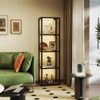 Lampada da Terra LED con Ripiano a 4 Livelli, Lampada da Terra a LED con 4 Ripiani in Vetro, Interruttore a Pedale, MDF, Nero