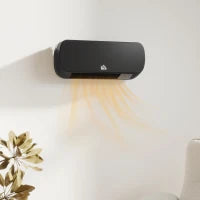 Termoventilatore Elettrico a Parete 1000W/2000W con Display LED e Telecomando 45x18,6x11,5 cm Nero