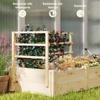 Letto per Orto con 3 Tralicci e 2 Fioriere in Legno di Abete con Fondo Aperto, 119x62.5x64 cm, color Legno