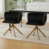 Set da 2 Sedie Girevoli a 180° con Supporto Lombare Ergonomico e Rivestimento Effetto Velluto, 56x50x70 cm, Nero