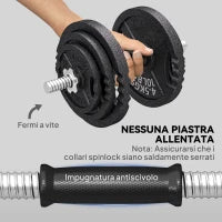 Pesi per Palestra 2 in 1 da 42 kg con 14 Dischi, Bilanciere e Manubri, in Acciaio, 180x24x24 cm, Nero