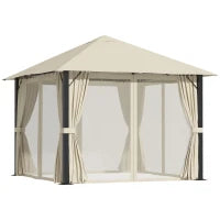 Gazebo da Giardino 3x3m in Alluminio e Acciaio con Prese d'Aria, Zanzariera e Tende, Cachi