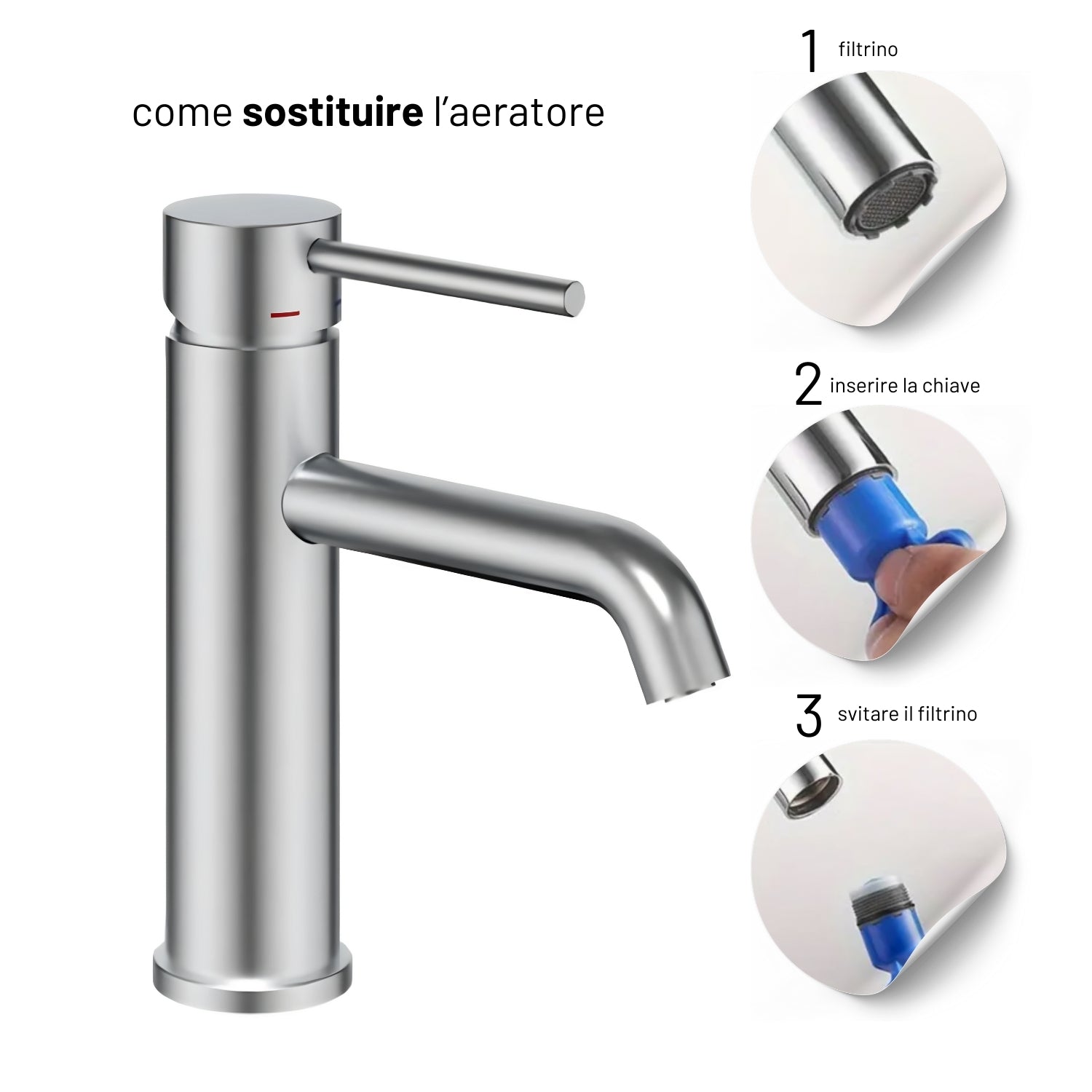 Miscelatore per lavabo jazz con leva in metallo e sistema quickinstall integrato *** finitura- nickel spazzolato, con...