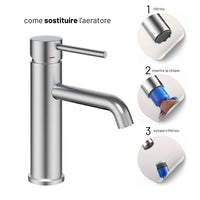 Miscelatore per lavabo jazz con leva in metallo e sistema quickinstall integrato *** finitura- nickel spazzolato, con...