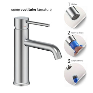 Miscelatore per lavabo jazz con leva in metallo e sistema quickinstall integrato *** finitura- nickel spazzolato, con...