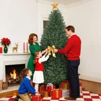 Albero di Natale Artificiale da 210 cm con Rami a Cerniera e Base in Metallo Pieghevole, Verde