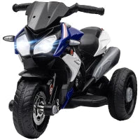 Moto Elettrica per Bambini 3-5 Anni Max. 25kg con Luci, Musica, Batteria 6V e Velocità 3km/h, 86x42x52 cm Blu