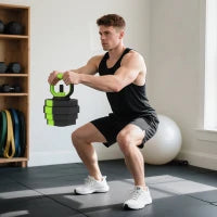 Set di Manubri Regolabili da 25 kg 4 in 1, con funzione di Kettlebell, Manubri, Bilanciere e Supporto per Flessioni, Verde