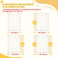 Cancellino per Cani Regolabile da 76-104 cm, Cancelletto Alto 106 cm con 2 Estensioni, Bianco