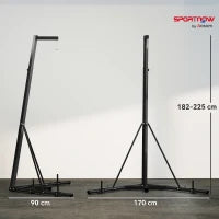 Supporto Sacco da Boxe Regolabile in Altezza e Autoportante con Base Triangolare, 170x90x182-225 cm, Nero