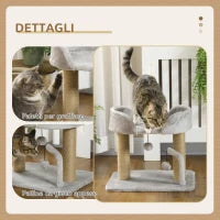 Albero per Gatti con Tiragraffi in Juta, Lettino e Palline, 48x38x42 cm, Grigio