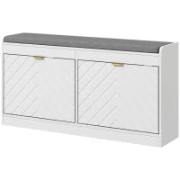 Panca porta scarpe, panca portaoggetti, asse seduta imbottita, cassetto ribaltabile, 106 x 24 x 52,5 cm, bianco