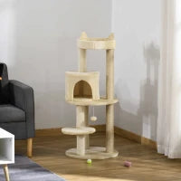 Albero Tiragraffi per Gatti Adulti con Cuccia Spaziosa e Piattaforma, 104 cm, Bianco Crema