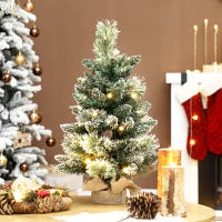 Albero di Natale Piccolo Alto 60 cm con 35 Luci LED Bianche, 64 Rami Ignifughi con Pigne, Verde