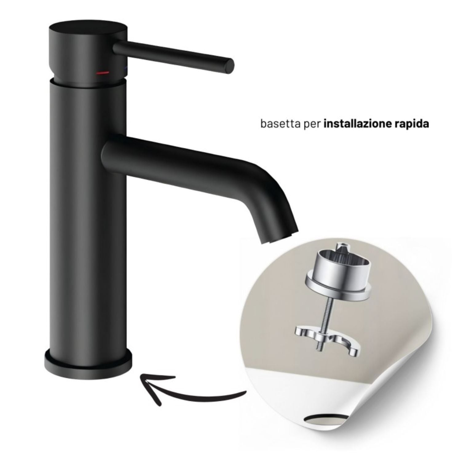 Miscelatore per lavabo jazz con leva in metallo e sistema quickinstall integrato *** finitura- nero opaco, confezione 1