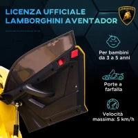 Macchina Elettrica per Bambini 12V con Licenza Lamborghini, Telecomando, Clacson e Musica, Giallo