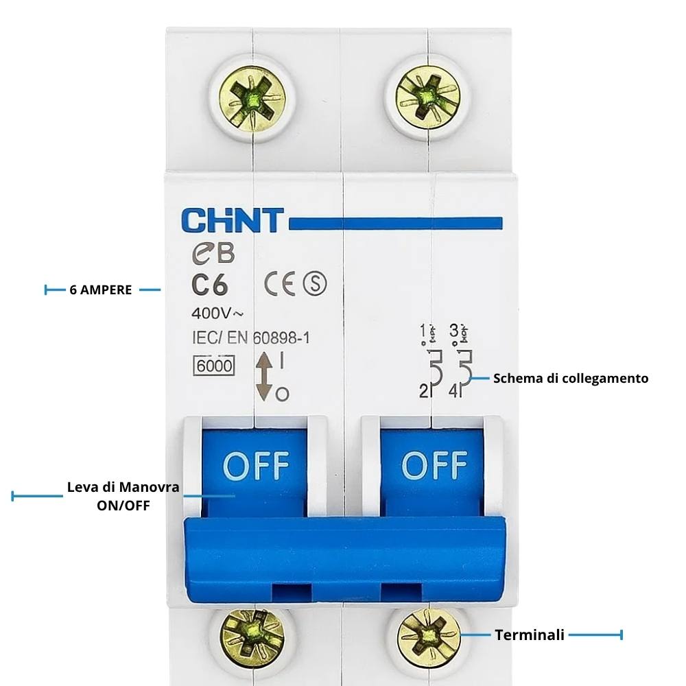 Chint interruttori magnetotermici 1p+n curva c 4,5ka serie eb 2 moduli *** ampere 6 ampere, confezione 1