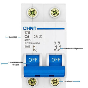 Chint interruttori magnetotermici 1p+n curva c 4,5ka serie eb 2 moduli *** ampere 6 ampere, confezione 1