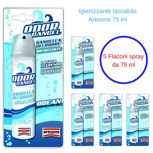 Igienizzante spray portatile tascabile arexons 5 flaconi da 75 ml