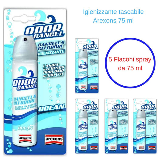 Igienizzante spray portatile tascabile arexons 5 flaconi da 75 ml