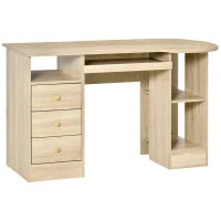Scrivania da PC per Ufficio con Scaffali, Cassetti e Ripiano Testiera in Legno, 125x60x74cm
