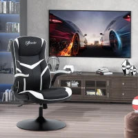 Poltrona da Gaming da Ufficio Ergonomica, Altezza Regolabile, Base Fissa, Braccioli Pieghevoli Nero e Bianco