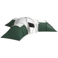 Tenda da Campeggio per 6-9 Persone, 4 Camere, Veranda, Impermeabile, 615x 615x225cm, Verde