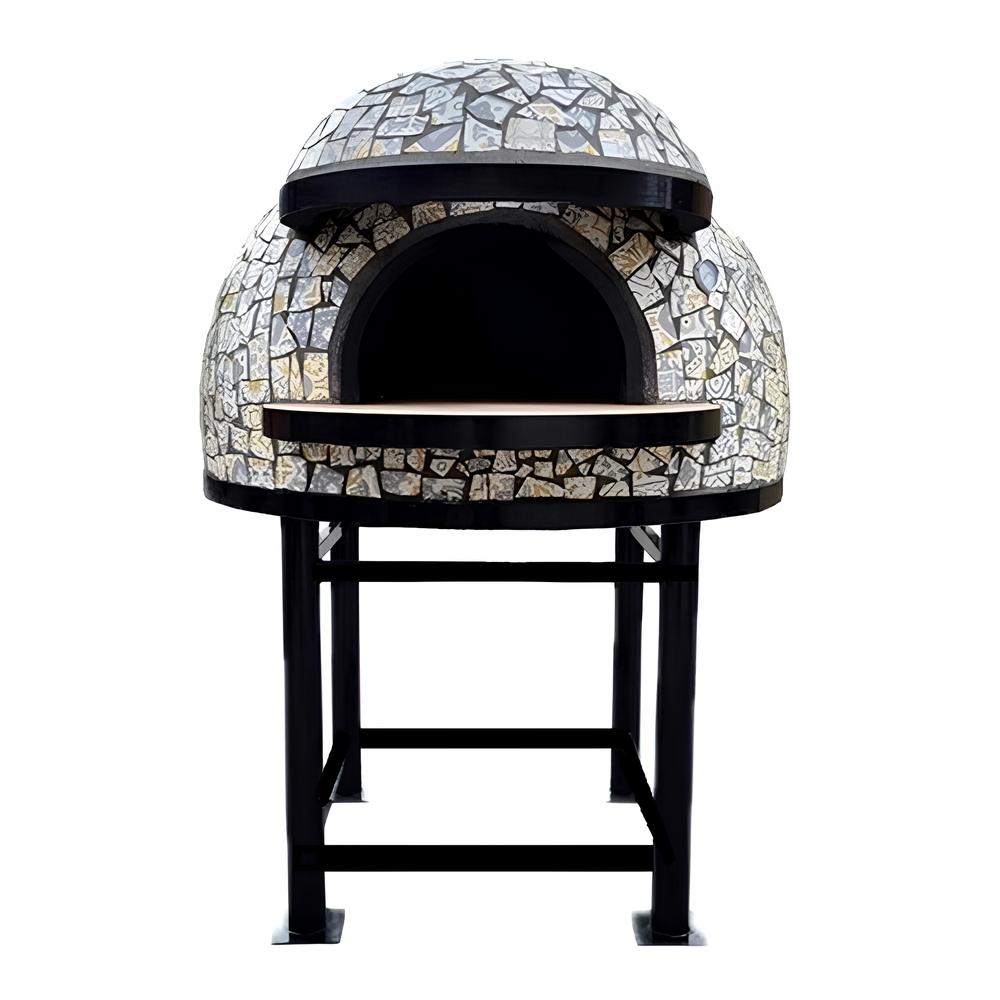Forno legna artigianale mosaico linea vietri diametro 130 cm con base ferro