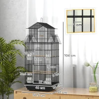 Gabbia per uccelli voliera con altalena maniglia portatile 4 mangiatoie 3 posatoi 50,5 x 41 x 104 cm in acciaio nero