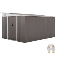 Casetta da Giardino con Porta Scorrevole, in Acciaio, 345x280.5x169-201cm, Grigio