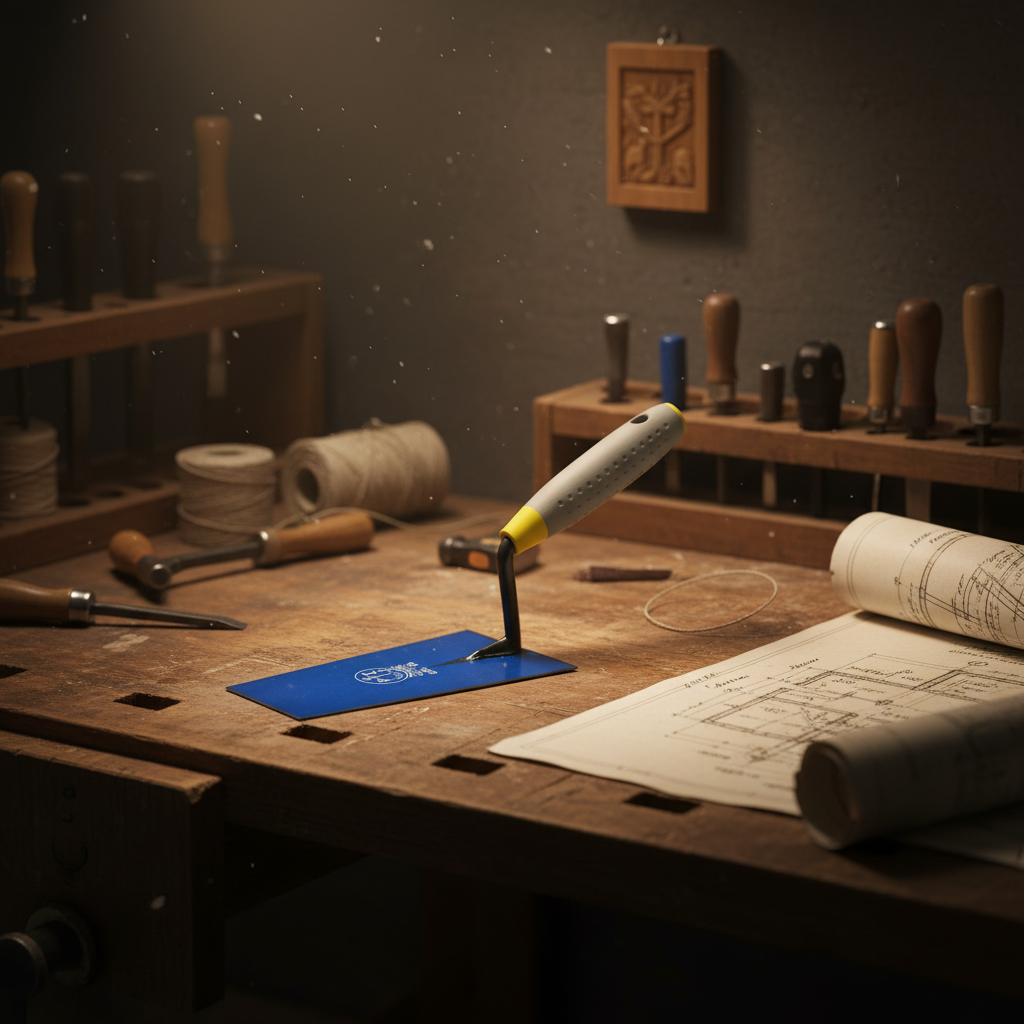 Cazzuola ancora a punta quadra 20 cm con manico in gomma