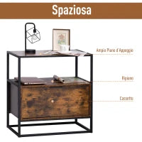 Credenza in Stile Industriale, Comò Vintage in Legno e Metallo per Soggiorno o Camera con 1 Cassetto 73x45.5x76cm