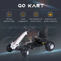 Go Kart a Pedali per Bambini 3-6 Anni con Sedile Regolabile, in Plastica e Ferro, 101.5x65.5x59.5 cm, Bianco e Nero