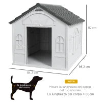 Casetta per Cani in PP Impermeabile con Tetto Inclinato e Porta di Ingresso, 84.2x98.2x82 cm, Grigio