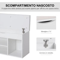 Panca Scarpiera, Mobile Portascarpe Salvaspazio con Sedile Imbottito Ribaltabile da Ingresso Legno, 80x30x47cm, Bianco