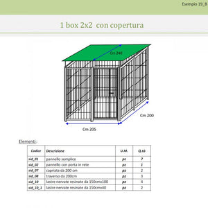 Recinto per cani box modulare metri 2 x 2 con copertura e viteria compresa