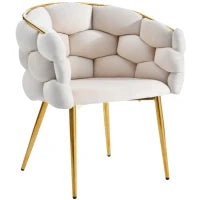 Sedia Imbottita in Velluto con Protezione per la Schiena, Gambe Anteriori Regolabili, di Lusso, 50×47×80 cm, Beige