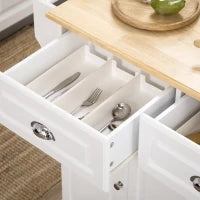 Carrello da Cucina su Ruote Isola da Cucina con 2 Cassetti Porta Spezie e Porta Asciugamani, 110 x 45 x 91 cm, Bianco