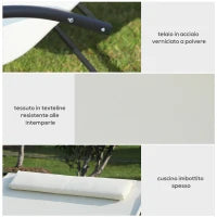 Lettino Prendisole 2 Posti, Sdraio da Giardino a Dondolo in Metallo e Texteline, 140x200x36-88cm, Bianco Crema