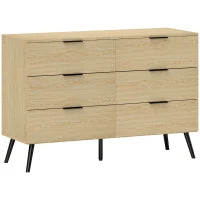Cassettiera 6 Cassetti in Legno per Camera da Letto e Ingresso, 110x40x75cm, Rovere