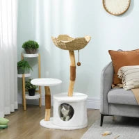 Albero per gatti torre da gioco per gatti tiragraffi piattaforma letto cuccia cuscino morbido lavabile, 55 x 45 x 102 cm bianco