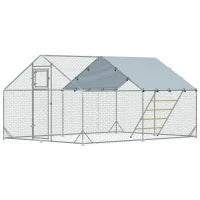 Recinto per Galline da 12m² per 12-18 Animali con Tetto Impermeabile, Mangiatoia e Posatoio, 3x4x1.9m, Argento