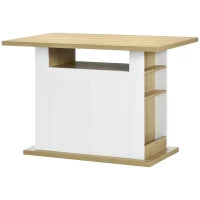 Isola per Cucina 4-6 Persone con Armadietti e Ripiani Aperti, in Truciolato, 110x70x75.5 cm, Bianco e color Legno