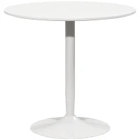 Tavolo da Pranzo per 2 Persone, Piano Rotondo Ø80 cm, MDF e Acciaio, Antiscivolo, 75H cm, Bianco