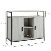 Credenza Moderna in Legno con 2 Armadietti e Ripiani, Mobile Cucina e per Ingresso Grigio Chiaro, 100x34x87.2cm