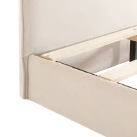 Letto imbottito con testiera a forma di coniglio, letto per bambini con doghe in legno, senza materasso, 90×200 cm, Beige