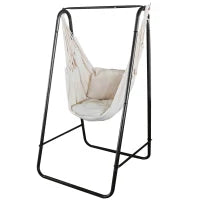 Sedia a dondolo da giardino con supporto, sedia sospesa con cuscino, bracciolo, ganci, crema bianco