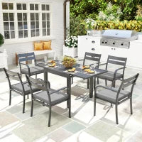 Set da Giardino con Tavolo Allungabile e 6 Sedie Impilabili con Cuscini, Grigio