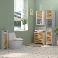 Mobile Colonna Conservazione Bagno Bianco, Dim, 35 L x 30 P x 170 H cm, con 2 Ante e Ripiano Regolabile, 2 Nicchie