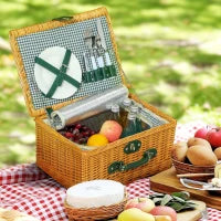 Cesta da Pic Nic per 2 Persone in Vimini con Area Termica e Cavatappi, 40x30x20 cm, Marrone Chiaro